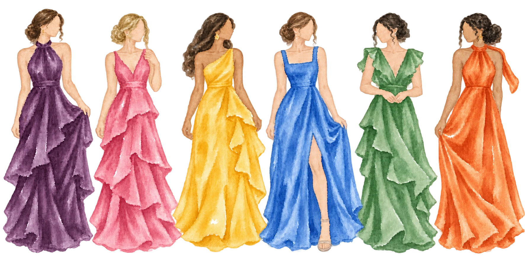 Ejemplos de colores adecuados: morado ciruela, rosa, amarillo, azul, verde y naranja